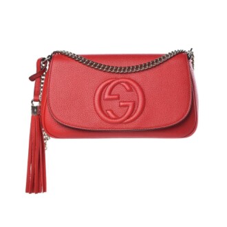 Gucci Soho Interlocking GG Red Leather Chain Flap Shoulder Bag