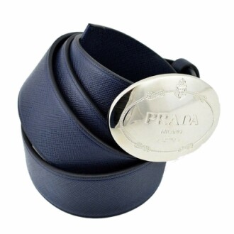 Prada Navy Blue Saffiano Leather Belt