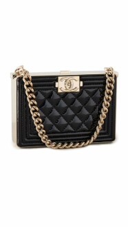 CHANEL Women's Pre-Loved Boy Chain Box Minaudiere showcasing its elegant design and glossy finish.