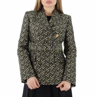 Versace Ladies Greca Logo Print Belted Blazer